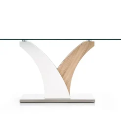 Garnero Arredamenti Tavoli In Vetro|Tavoli Da Pranzo-Tavolo in vetro 160x90cm moderno bianco rovere acciaio Horus