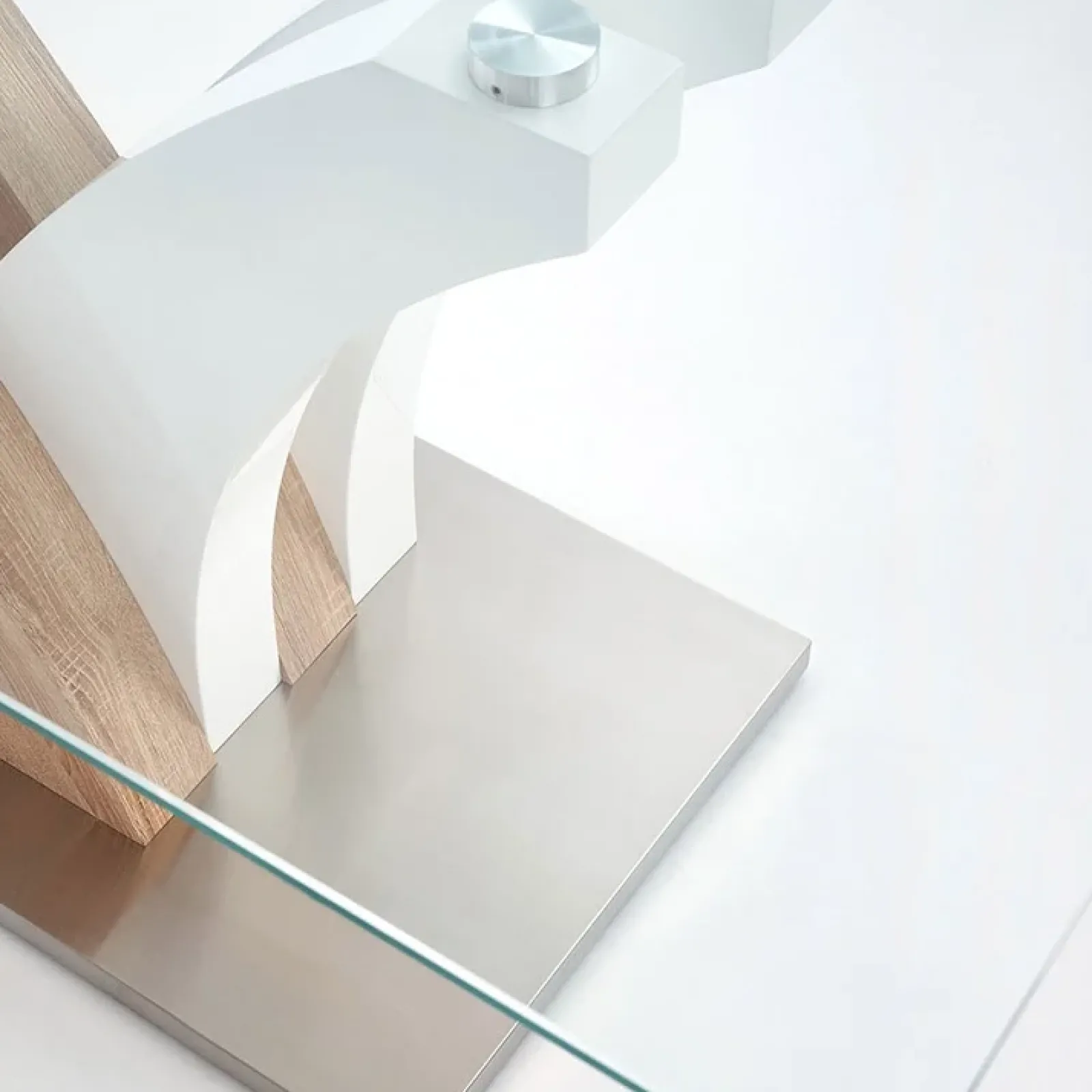 Garnero Arredamenti Tavoli In Vetro|Tavoli Da Pranzo-Tavolo in vetro 160x90cm moderno bianco rovere acciaio Horus