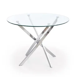 Garnero Arredamenti Tavoli In Vetro|Tavoli Da Pranzo-Tavolo in vetro 100x100cm rotondo da pranzo acciaio cromato Minerva Gihome® Argento