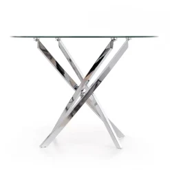 Garnero Arredamenti Tavoli In Vetro|Tavoli Da Pranzo-Tavolo in vetro 100x100cm rotondo da pranzo acciaio cromato Minerva Gihome® Argento