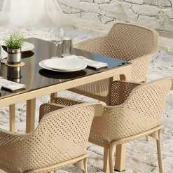 Garnero Arredamenti Tavoli Da Giardino|Tavoli Da Pranzo-Tavolo moderno da giardino esterno bar dehors con vetro 90x90cm Cesare Tortora