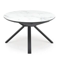 Garnero Arredamenti Tavoli Rotondi|Tavoli Da Pranzo-Tavolo rotondo allungabile 130/180cm vetro effetto marmo bianco nero Galact