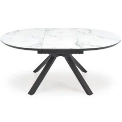 Garnero Arredamenti Tavoli Rotondi|Tavoli Da Pranzo-Tavolo rotondo allungabile 130/180cm vetro effetto marmo bianco nero Galact