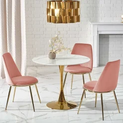 Garnero Arredamenti Tavoli Laccati|Tavoli Da Pranzo-Tavolo rotondo da sala 90x75cm marmo bianco effetto oro Rosselli