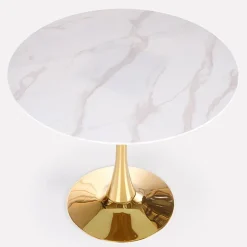 Garnero Arredamenti Tavoli Laccati|Tavoli Da Pranzo-Tavolo rotondo da sala 90x75cm marmo bianco effetto oro Rosselli