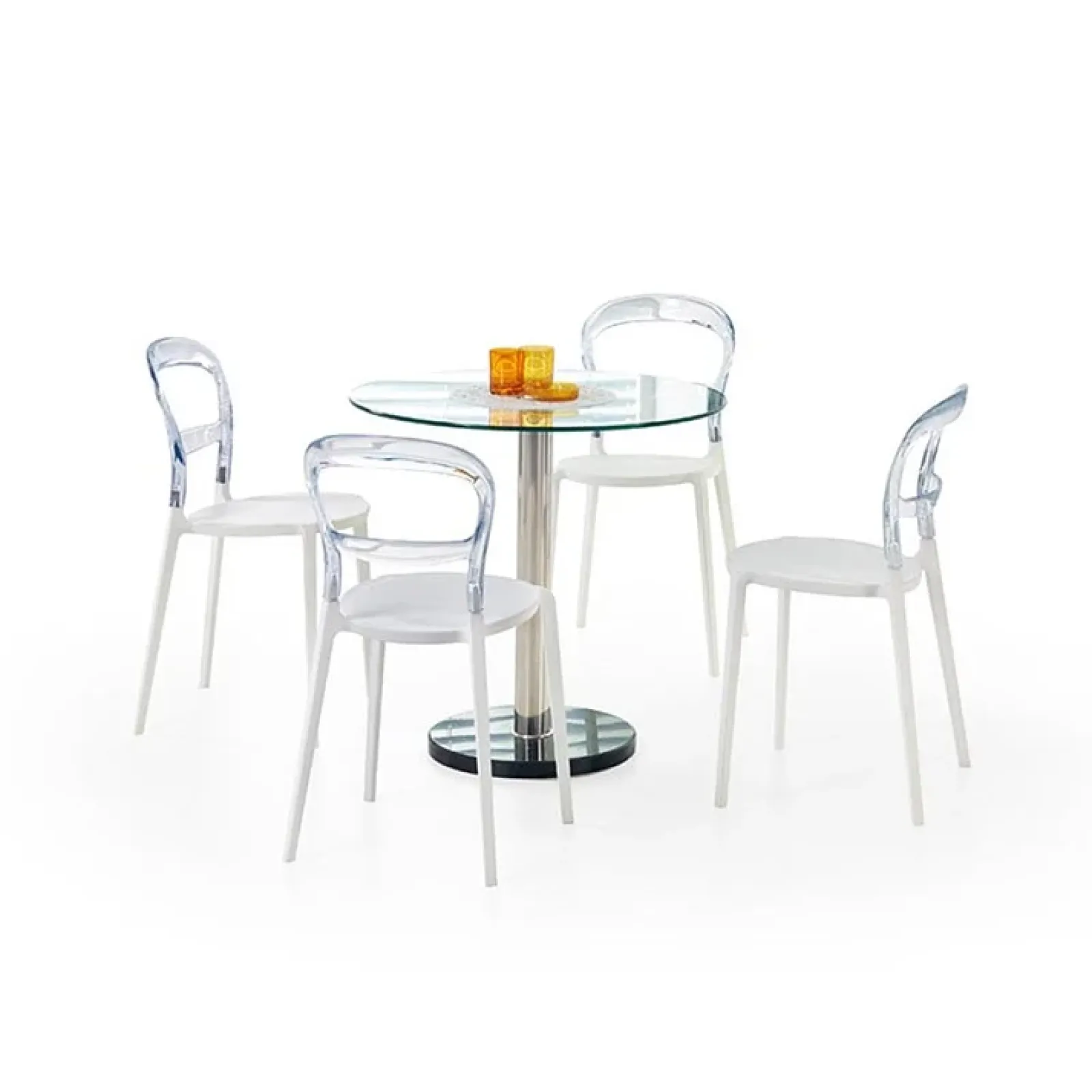 Garnero Arredamenti Tavoli In Vetro|Tavoli Da Pranzo-Tavolo rotondo in vetro moderno 80x80cm acciaio cromato Penelope