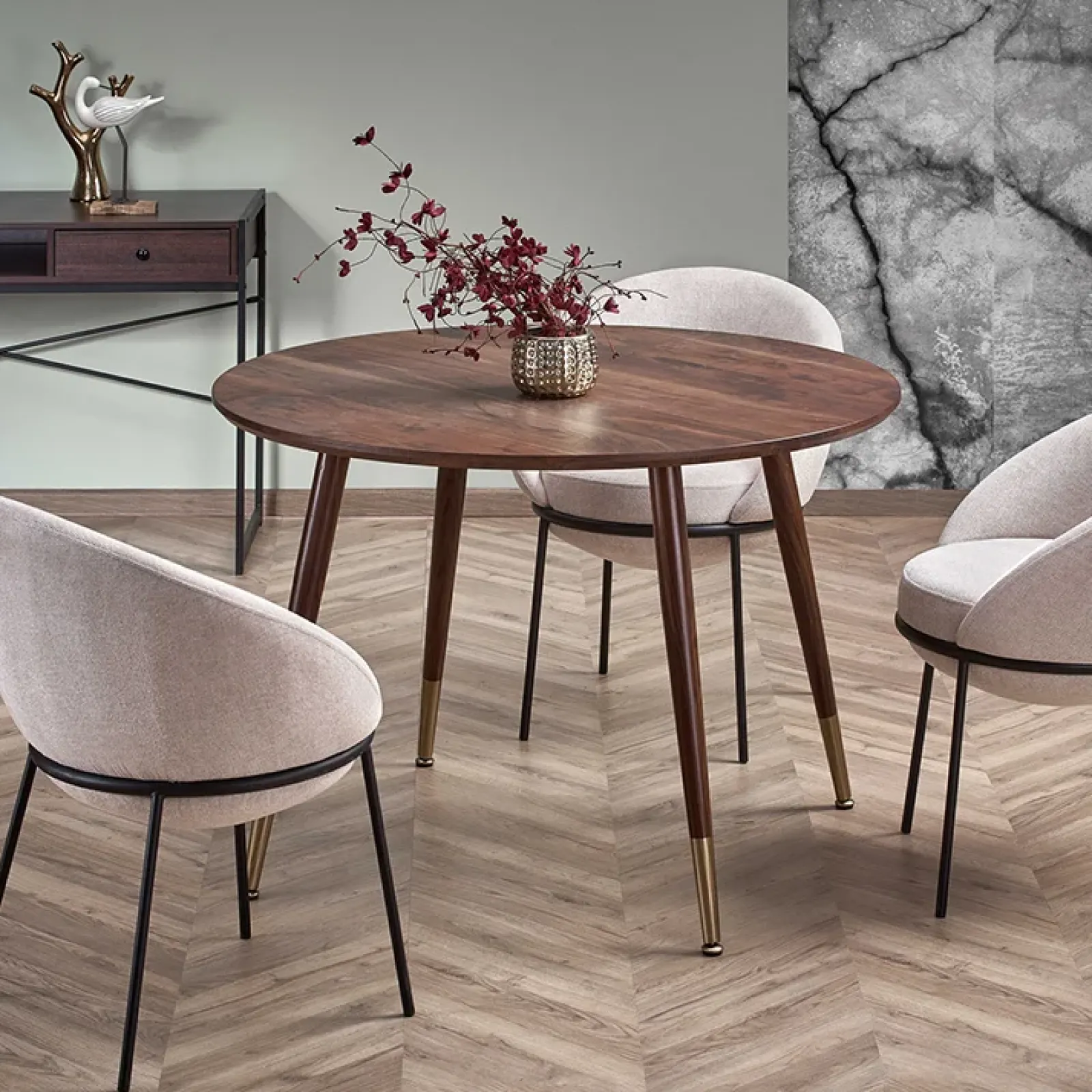 Garnero Arredamenti Tavoli In Legno|Tavoli Da Pranzo-Tavolo rotondo moderno 110x76cm noce oro Panaro