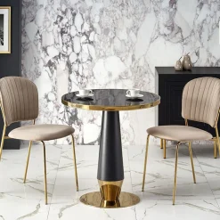 Garnero Arredamenti Tavoli Laccati|Tavoli Da Pranzo-Tavolo rotondo moderno 59x74cm marmo nero oro Lugana