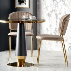 Garnero Arredamenti Tavoli Laccati|Tavoli Da Pranzo-Tavolo rotondo moderno 59x74cm marmo nero oro Lugana