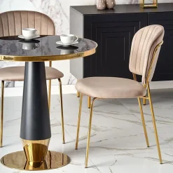 Garnero Arredamenti Tavoli Laccati|Tavoli Da Pranzo-Tavolo rotondo moderno 59x74cm marmo nero oro Lugana