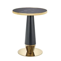 Garnero Arredamenti Tavoli Laccati|Tavoli Da Pranzo-Tavolo rotondo moderno 59x74cm marmo nero oro Lugana