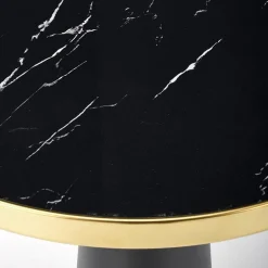 Garnero Arredamenti Tavoli Laccati|Tavoli Da Pranzo-Tavolo rotondo moderno 59x74cm marmo nero oro Lugana