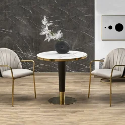 Garnero Arredamenti Tavoli Laccati|Tavoli Da Pranzo-Tavolo rotondo moderno 79x74cm marmo bianco nero oro Barbera