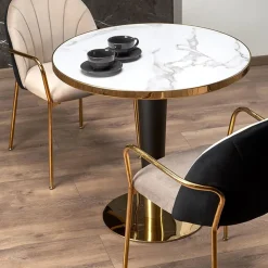 Garnero Arredamenti Tavoli Laccati|Tavoli Da Pranzo-Tavolo rotondo moderno 79x74cm marmo bianco nero oro Barbera