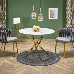 Garnero Arredamenti Tavoli Laccati|Tavoli Da Pranzo-Tavolo rotondo moderno 100x73cm marmo bianco oro Onorato Marmo bianco - Oro