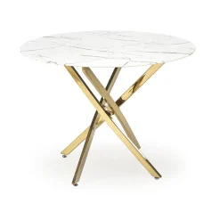 Garnero Arredamenti Tavoli Laccati|Tavoli Da Pranzo-Tavolo rotondo moderno 100x73cm marmo bianco oro Onorato Marmo bianco - Oro