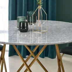 Garnero Arredamenti Tavoli Rotondi|Tavoli Da Pranzo-Tavolo rotondo 120x120cm moderno effetto marmo grigio acciaio oro Arak