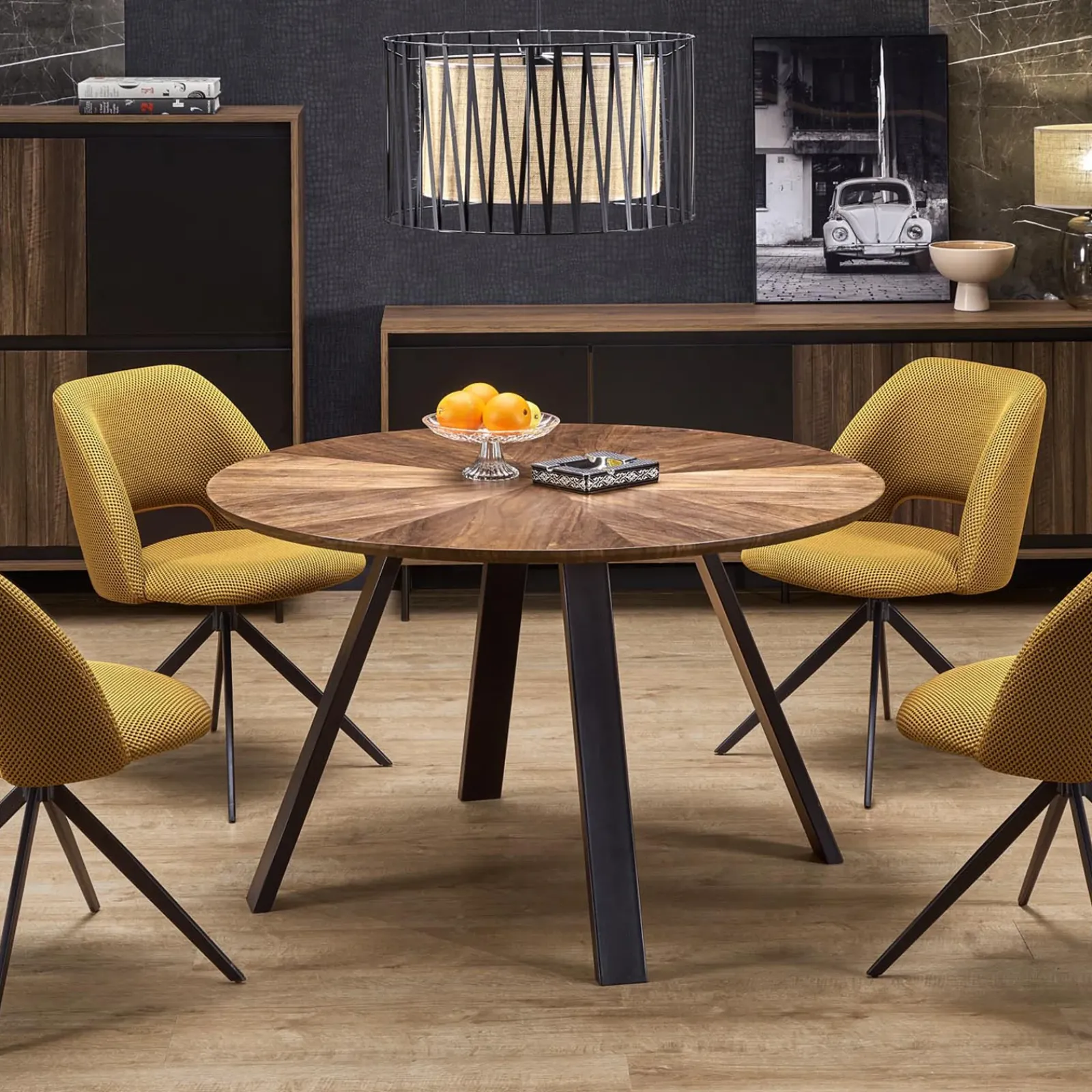 Garnero Arredamenti Tavoli Rotondi|Tavoli Da Pranzo-Tavolo rotondo 120x120cm moderno rovere noce nero Camomilla