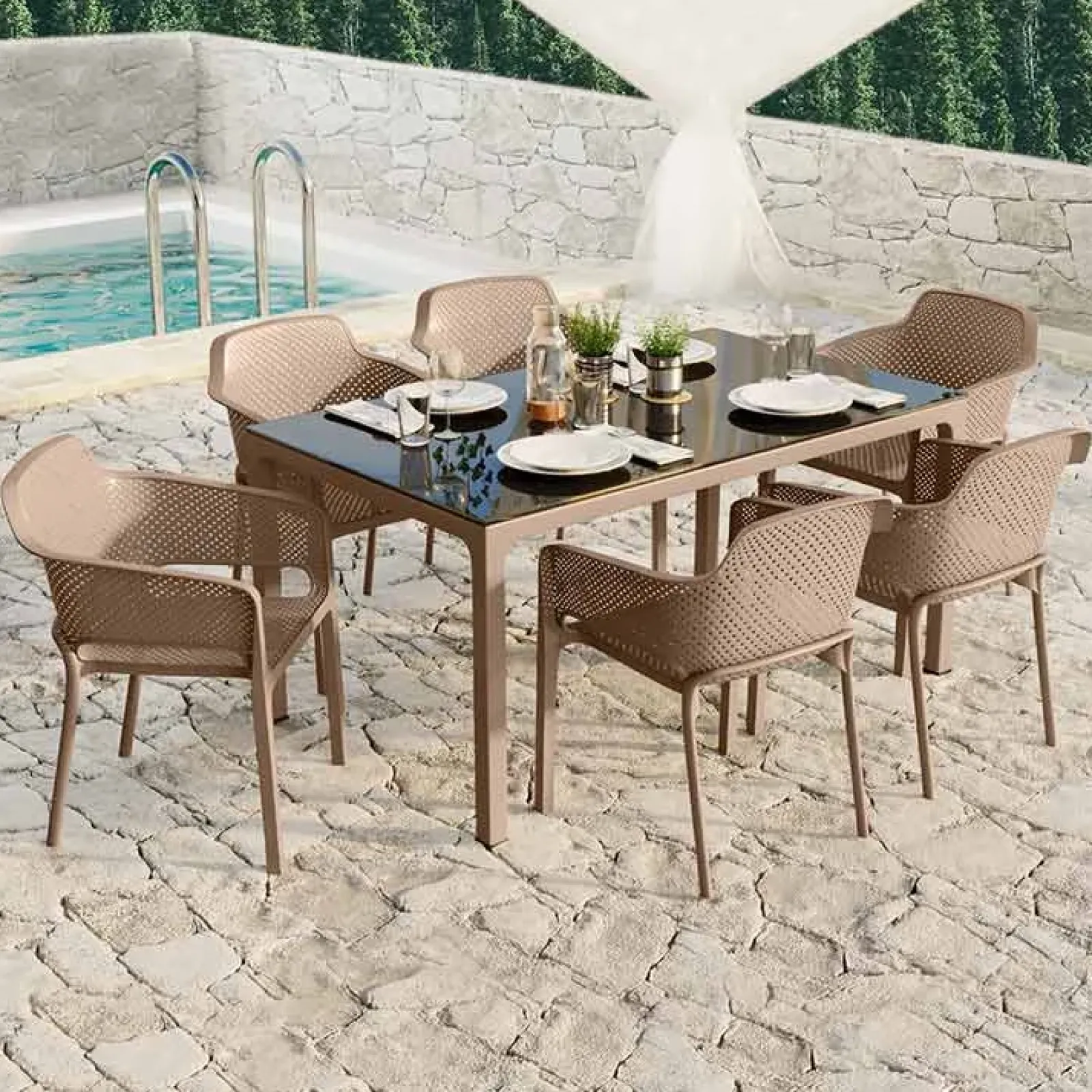 Garnero Arredamenti Tavoli Da Giardino|Tavoli Da Pranzo-Tavolo 150x90cm da giardino esterno bar dehors con vetro Teodoro Tortora
