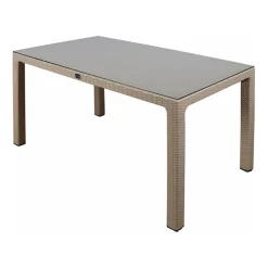 Garnero Arredamenti Tavoli Da Giardino|Tavoli Da Pranzo-Tavolo 150x90cm da giardino esterno bar dehors polipropilene effetto rattan e vetro Ezio Tortora