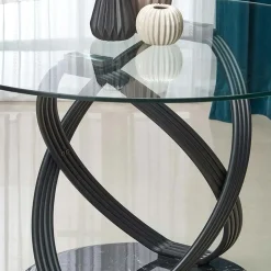 Garnero Arredamenti Tavoli In Vetro|Tavoli Da Pranzo-Tavolo 122x122cm da pranzo in vetro rotondo acciaio nero Arbil