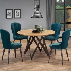 Garnero Arredamenti Tavoli In Legno|Tavoli Da Pranzo-Tavolo 120x120cm da pranzo rotondo rovere miele acciaio nero Edessa