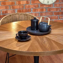 Garnero Arredamenti Tavoli In Legno|Tavoli Da Pranzo-Tavolo 100x100cm da pranzo rotondo moderno noce acciaio nero Lukla