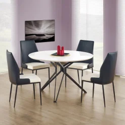 Garnero Arredamenti Tavoli Laccati|Tavoli Da Pranzo-Tavolo 120x120cm da pranzo rotondo bianco nero Margherita Gihome® Bianco Lucido - Nero