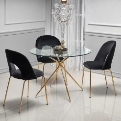 Garnero Arredamenti Tavoli In Vetro|Tavoli Da Pranzo-Tavolo 110x110cm rotondo in vetro acciaio oro Narok