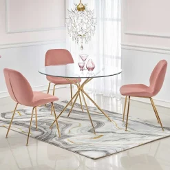 Garnero Arredamenti Tavoli In Vetro|Tavoli Da Pranzo-Tavolo 110x110cm rotondo in vetro acciaio oro Narok