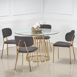 Garnero Arredamenti Tavoli In Vetro|Tavoli Da Pranzo-Tavolo 120x120cm rotondo in vetro acciaio cromato oro Kerman