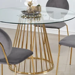 Garnero Arredamenti Tavoli In Vetro|Tavoli Da Pranzo-Tavolo 120x120cm rotondo in vetro acciaio cromato oro Kerman