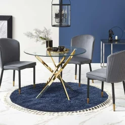 Garnero Arredamenti Tavoli In Vetro|Tavoli Da Pranzo-Tavolo 100x100cm rotondo in vetro acciaio cromato Minerva Gihome® Oro