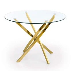 Garnero Arredamenti Tavoli In Vetro|Tavoli Da Pranzo-Tavolo 100x100cm rotondo in vetro acciaio cromato Minerva Gihome® Oro