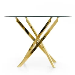 Garnero Arredamenti Tavoli In Vetro|Tavoli Da Pranzo-Tavolo 100x100cm rotondo in vetro acciaio cromato Minerva Gihome® Oro