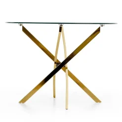 Garnero Arredamenti Tavoli In Vetro|Tavoli Da Pranzo-Tavolo 100x100cm rotondo in vetro acciaio cromato Minerva Gihome® Oro