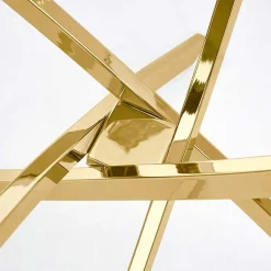 Garnero Arredamenti Tavoli In Vetro|Tavoli Da Pranzo-Tavolo 100x100cm rotondo in vetro acciaio cromato Minerva Gihome® Oro