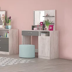 Garnero Arredamenti Toeletta Trucco-Toeletta da trucco con specchio 90x133cm bianco frassinato grigio Femme Bianco Frassinato - Grigio