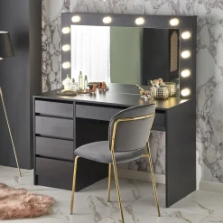 Garnero Arredamenti Toeletta Trucco-Toeletta da trucco con specchio 120x140cm con LED nero Cherie Nero Opaco