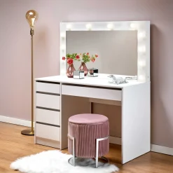 Garnero Arredamenti Toeletta Trucco-Toeletta da trucco con specchio 120x140cm con LED bianco Cherie Bianco Opaco