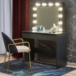 Garnero Arredamenti Toeletta Trucco-Toeletta da trucco con specchio 94x140cm con LED nero Bloom Nero Opaco