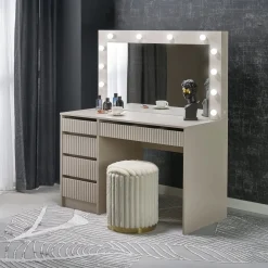 Garnero Arredamenti Toeletta Trucco-Toeletta da trucco con specchio 120x55cm con LED cashmere Cherie Beige