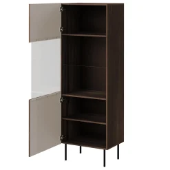 Garnero Arredamenti Vetrinette|Vetrinette-Vetrina alta 60x183h cm 1 anta 2 vani a giorno noce cannettato Gabiot