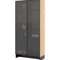 Garnero Arredamenti Vetrinette|Vetrinette-Vetrina alta 92x196h cm 2 ante vetro 4 cassetti interni rovere nero Alabaster