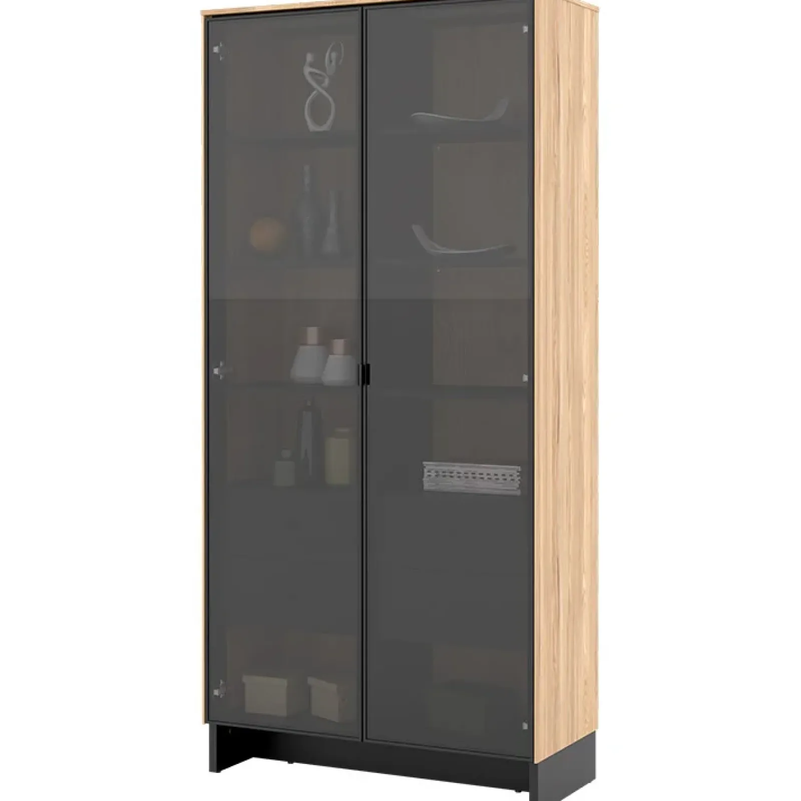 Garnero Arredamenti Vetrinette|Vetrinette-Vetrina alta 92x196h cm 2 ante vetro 4 cassetti interni rovere nero Alabaster