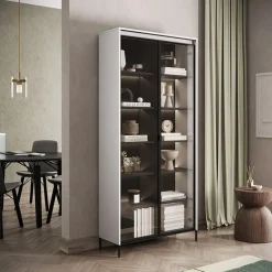 Garnero Arredamenti Vetrinette|Vetrinette-Vetrina alta 92x196h cm 2 ante led nero Camelia Bianco Opaco