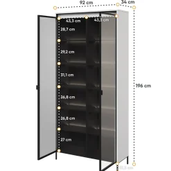 Garnero Arredamenti Vetrinette|Vetrinette-Vetrina alta 92x196h cm 2 ante led nero Camelia Bianco Opaco