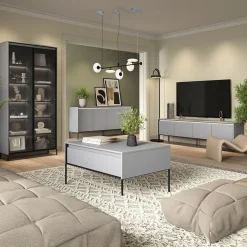 Garnero Arredamenti Vetrinette|Vetrinette-Vetrina alta 92x196h cm 2 ante led nero Camelia Grigio