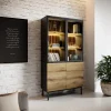 Garnero Arredamenti Vetrinette|Vetrinette-Vetrina alta 100x189h cm 4 ante con led nero opaco rovere Amel