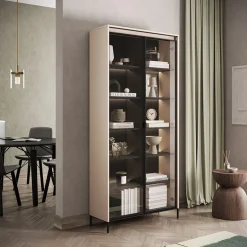 Garnero Arredamenti Vetrinette|Vetrinette-Vetrina alta 92x196h cm 2 ante led nero Camelia Beige